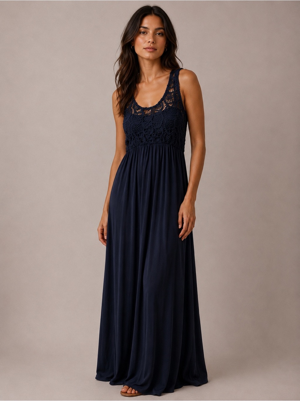Others Follow  Navy Crochet Open Back Maxi Dress - Size Small